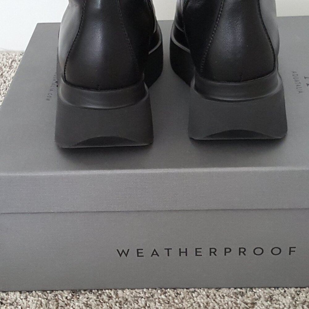 Aquatalia Ornella Boot 9.5 Platform Black Leather Weatherproof Moto Combat Lace - Picture 12 of 15